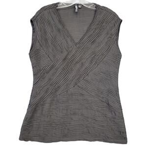 Milano Black Shirt Preppy Sleeveless Ribbed Textured V-Neck Top Women's Size M